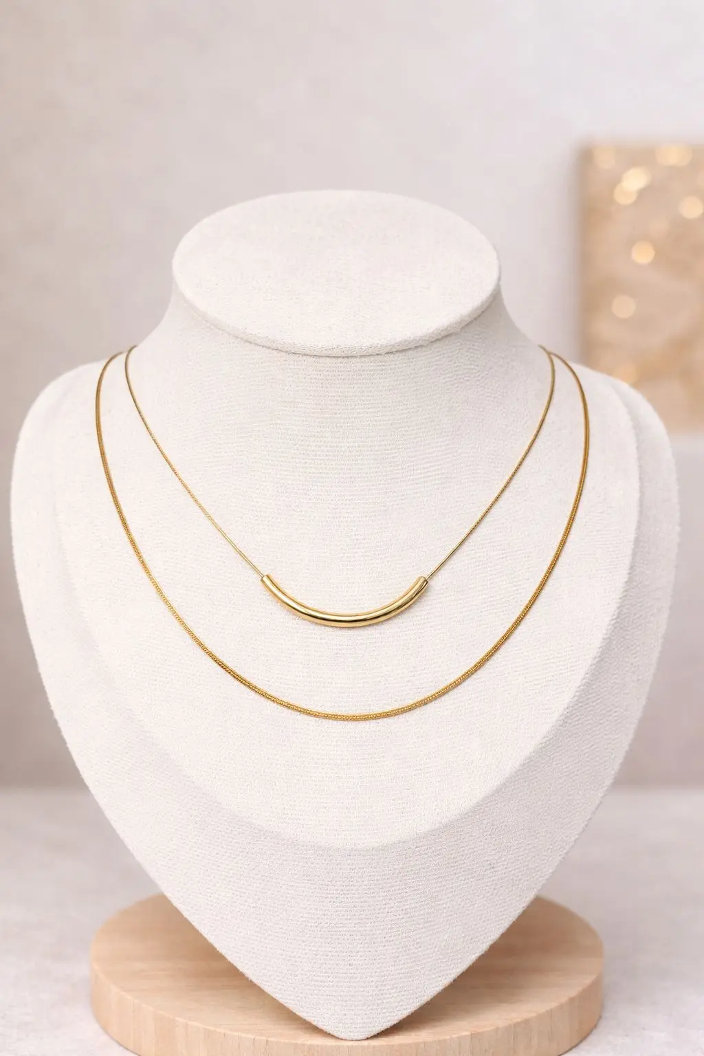Curved Gold bar with Snake Chain Necklace