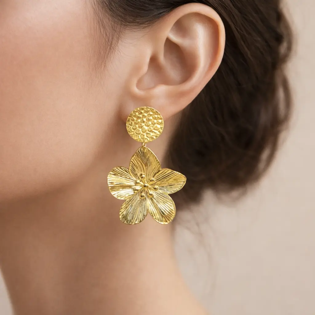 Gold rose earrings