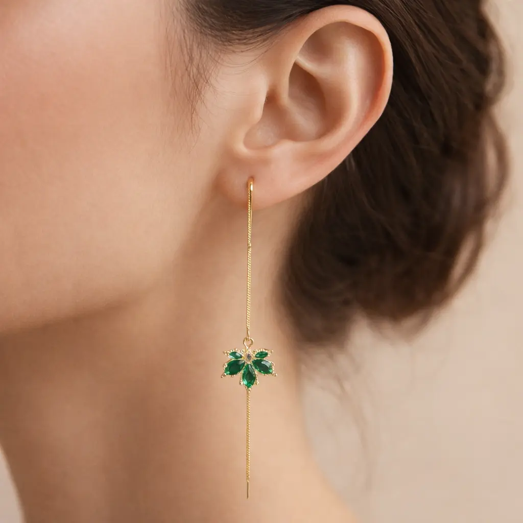 Green maple leaf earrings