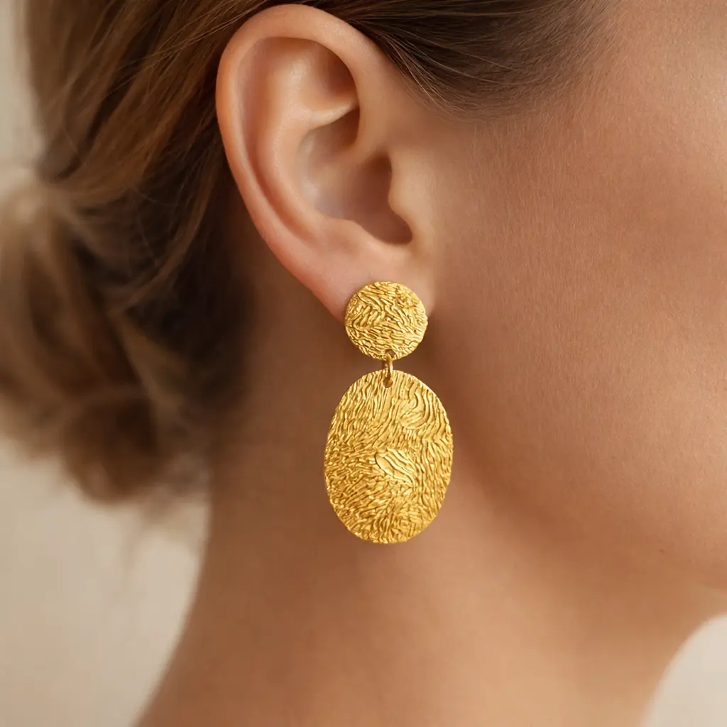Textured Crinkle Disc Drop Earrings 