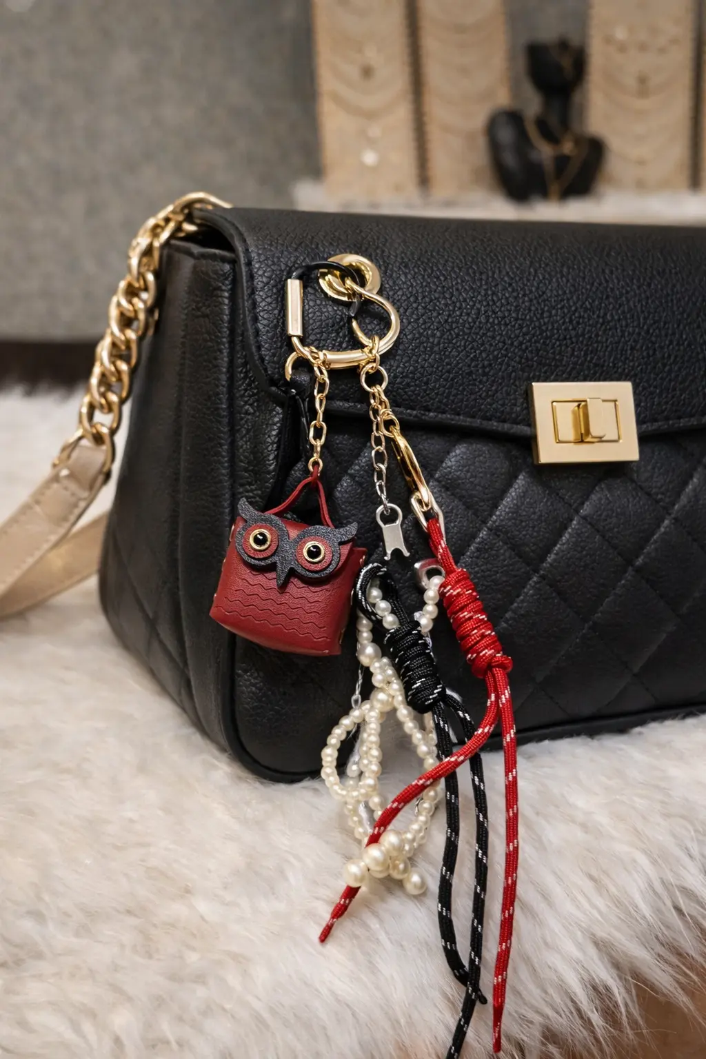 Burgundy Owl bag charm